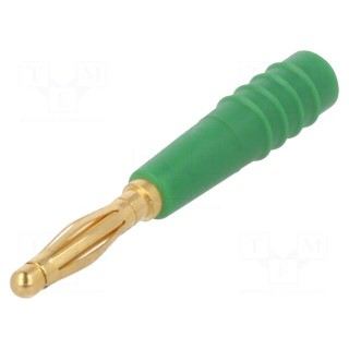 Plug | 2mm banana | 10A | 30VAC | 60VDC | green | gold-plated | 0.5mm2