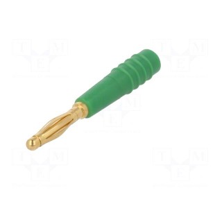 Plug | 2mm banana | 10A | 30VAC | 60VDC | green | gold-plated | 0.5mm2