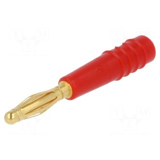 Plug | 2mm banana | 10A | 60V | red | Plating: gold-plated | 0.5mm2