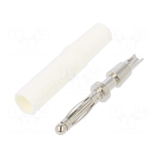 Plug | 2mm banana | 10A | 33VAC | 70VDC | white | nickel plated | -25÷90°C