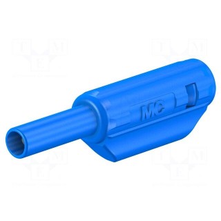 Plug | 2mm banana | 10A | 600V | blue | gold-plated | 36mm | 0.5mm2