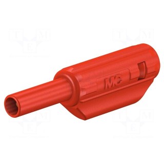 Plug | 2mm banana | 10A | 600V | red | Plating: gold-plated | 36mm | 0.5mm2