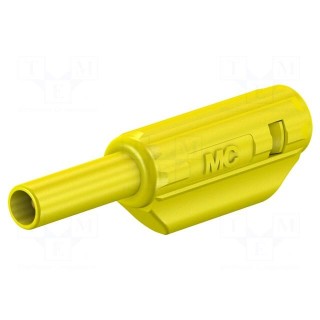 Plug | 2mm banana | 10A | 600V | yellow | gold-plated | 36mm | 0.5mm2
