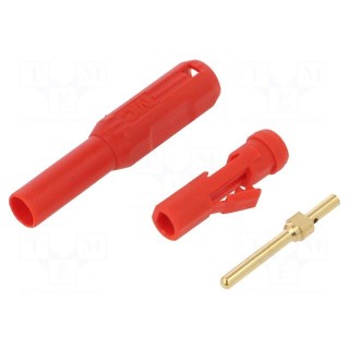 Plug | 2mm banana | red | Max.wire diam: 2.7mm | Overall len: 39.7mm
