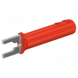 Plug | 6mm fork | 20A | red | 37mm | Plating: nickel plated