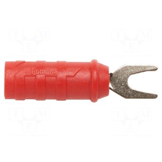 Plug | fork terminals | 15A | red | Overall len: 47.24mm | Ømax: 6.6mm