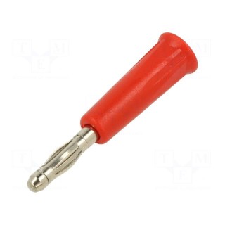 Plug | 4mm banana | 36A | red | nickel plated | on cable | non-insulated