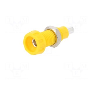 Socket | 4mm banana | 10A | 250VAC | 28.5mm | yellow | nickel plated