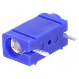 Socket | 4mm banana | 10A | 250VDC | blue | silver plated | PCB | 23.3mm