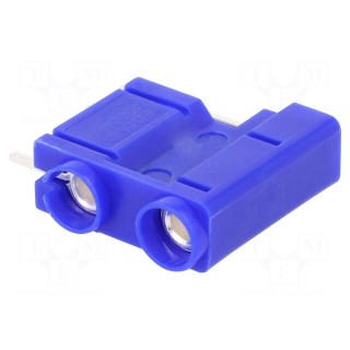 Socket | 4mm banana | 10A | 250VDC | blue | silver plated | PCB | 29.7mm