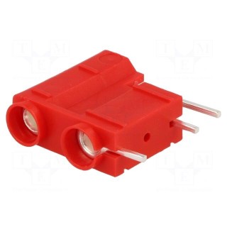 Socket | 4mm banana | 10A | 250VDC | red | silver plated | PCB | 29.7mm