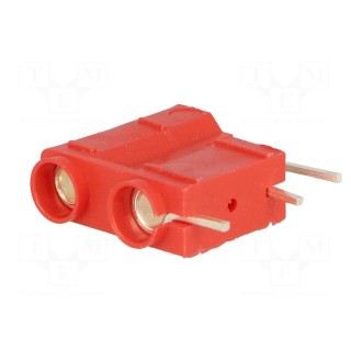 Socket | 4mm banana | 10A | 250VDC | red | silver plated | PCB | 29.7mm
