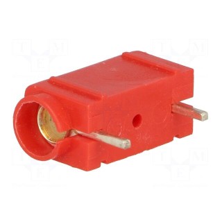 Socket | 4mm banana | 10A | 250VDC | red | silver plated | PCB | insulated