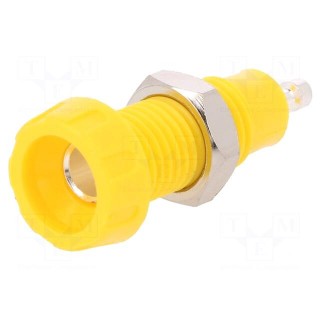 Socket | 4mm banana | 10A | 50VDC | 28.5mm | yellow | nickel plated | 10mΩ