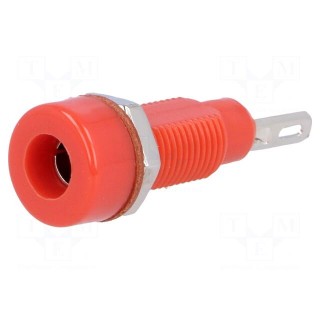 Socket | 4mm banana | 10A | 60VDC | red | nickel plated | on panel,screw