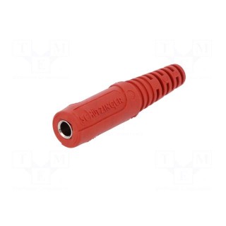 Socket | 4mm banana | 10A | 70VDC | red | nickel plated | on cable | Ø: 2mm