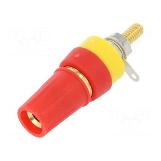 Socket | 4mm banana | 15A | 250VDC | L: 42mm | red | gold-plated | on panel