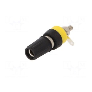 Socket | 4mm banana | 15A | black | on panel | Connection: soldered