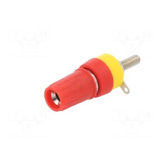 Socket | 4mm banana | 15A | red | on panel | with 2mm crosswise socket