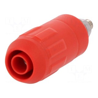 Socket | 4mm banana | 20A | red | screw | insulated