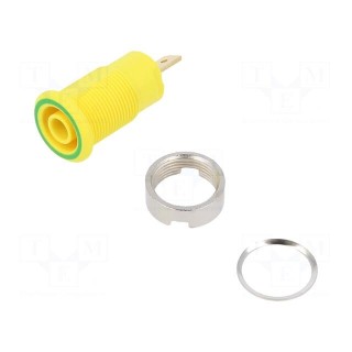 Socket | 4mm banana | 24A | 1kV | Cutout: Ø12.2mm | yellow-green | screw