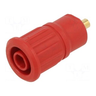 Socket | 4mm banana | 24A | 1kV | red | gold-plated | on panel,push-in