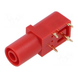 Socket | 4mm banana | 24A | 33.6mm | red | gold-plated | PCB