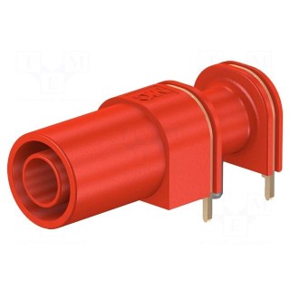 Socket | 4mm banana | 24A | 33mm | red | gold-plated | PCB,on panel