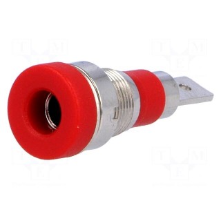 Socket | 4mm banana | 24A | 60VDC | red | nickel plated | on panel | 28mm