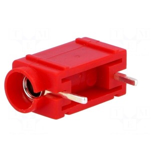 Socket | 4mm banana | 24A | 60VDC | red | silver plated | PCB | insulated