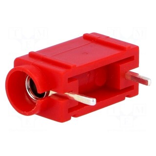 Socket | 4mm banana | 24A | 60VDC | red | silver plated | PCB | insulated