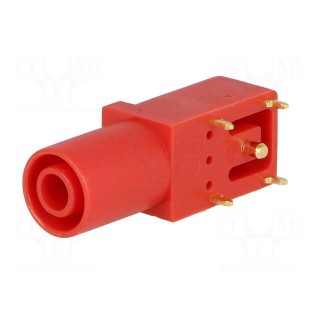 Socket | 4mm banana | 24A | red | gold-plated | PCB | insulated | 33.6mm