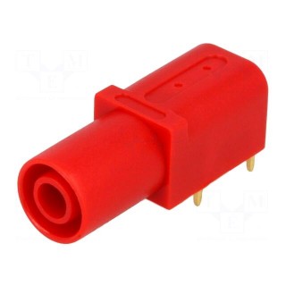 Socket | 4mm banana | 24A | red | gold-plated | PCB | insulated | 33.6mm