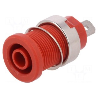 Socket | 4mm banana | 24A | red | nickel plated | on panel,screw | 33mm