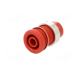Socket | 4mm banana | 24A | red | nickel plated | screw,on panel