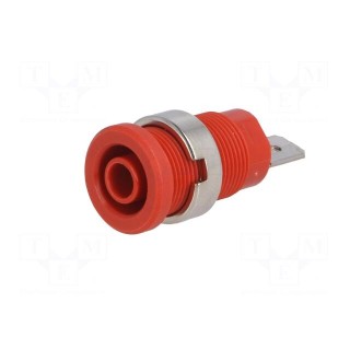 Socket | 4mm banana | 24A | red | nickel plated | screw,on panel | 34mm