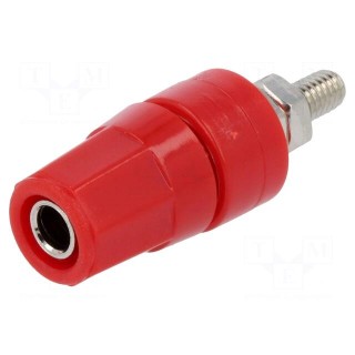 Socket | 4mm banana | 24A | red | nickel plated | on panel,screw | 36mm
