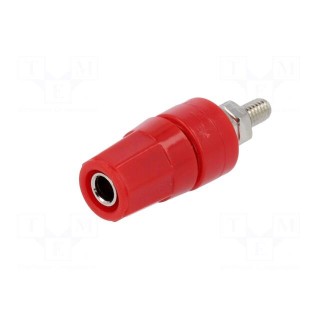 Socket | 4mm banana | 24A | red | nickel plated | on panel,screw | 36mm