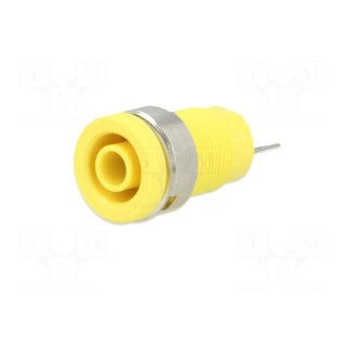 Socket | 4mm banana | 24A | yellow | nickel plated | screw,on panel