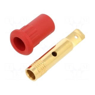 Socket | 4mm banana | 25A | 30VAC | 60VDC | 30mm | red | gold-plated