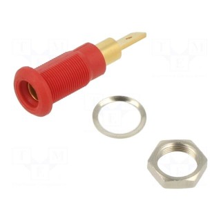 Socket | 4mm banana | 25A | 30VAC | 60VDC | red | gold-plated | on panel