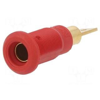 Socket | 4mm banana | 25A | red | gold-plated | Overall len: 30mm
