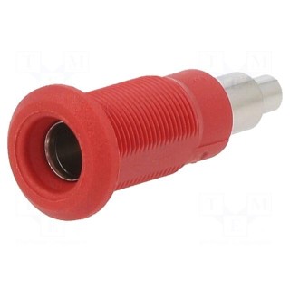Socket | 4mm banana | 25A | red | nickel plated | Overall len: 26mm