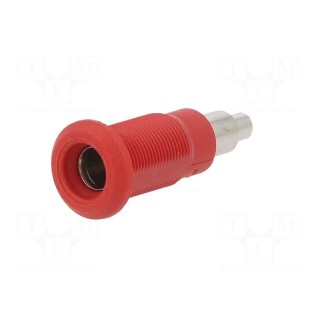 Socket | 4mm banana | 25A | red | nickel plated | Overall len: 26mm
