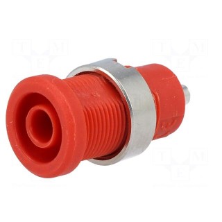 Socket | 4mm banana | 25A | red | nickel plated | soldered | -20÷80°C