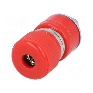 Socket | 4mm banana | 30A | 60VDC | red | nickel plated | screw,on panel