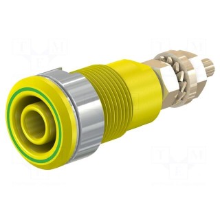 Socket | 4mm banana | 32A | 1kV | Cutout: Ø12.2mm | yellow-green | brass