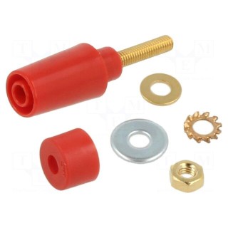 Socket | 4mm banana | 32A | 1kV | red | gold-plated | insulated