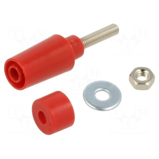 Socket | 4mm banana | 32A | 1kV | red | nickel plated | insulated