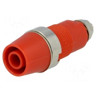 Socket | 4mm banana | 32A | 1kV | red | nickel plated | screw | insulated